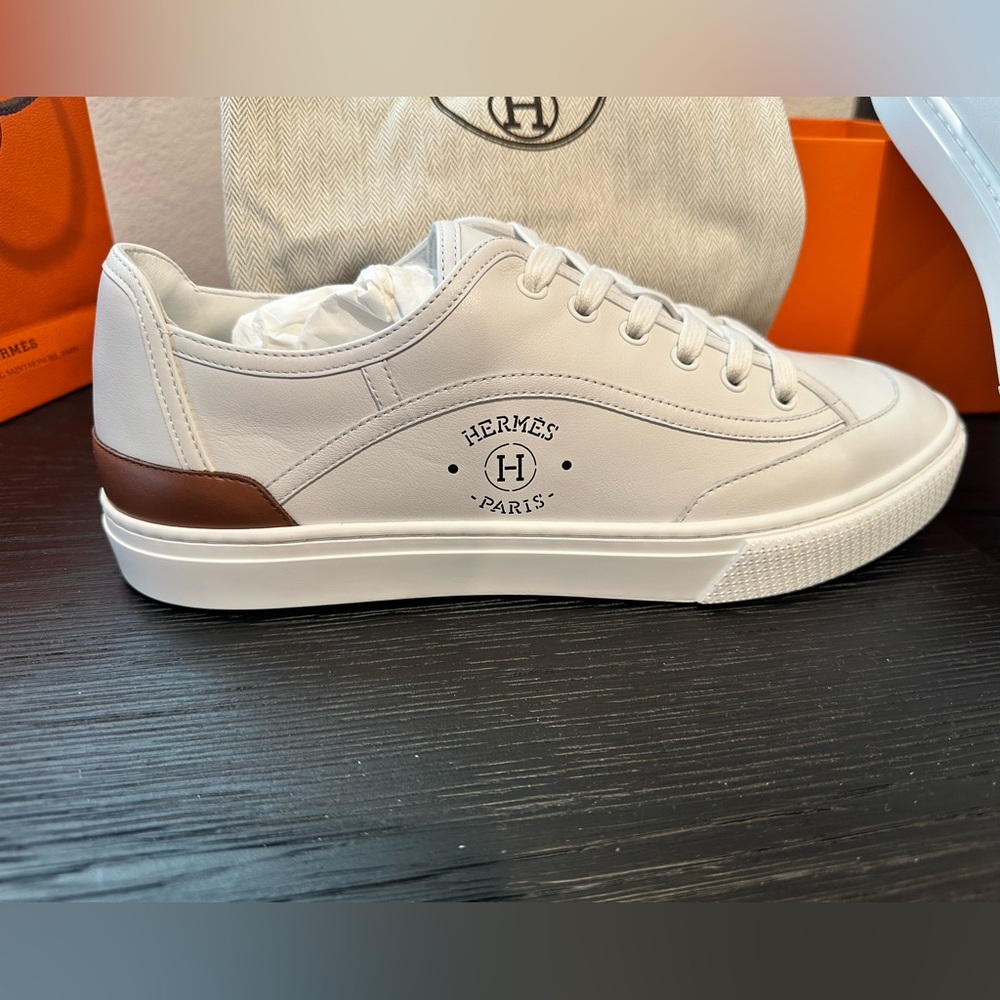 Hermès Men’s Get Sneaker - BRAND NEW. Size: 43.5. Color: Blanc/Brown - Picture 2 of 6
